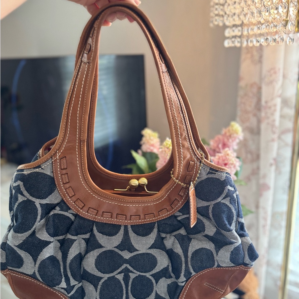 Vintage Coach Denim Ergo Kiss Lock Shoulder Bag